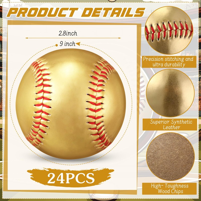 MiniInflat 24 Pack Gold Autograph Baseballs 9 Inch Blank Baseballs