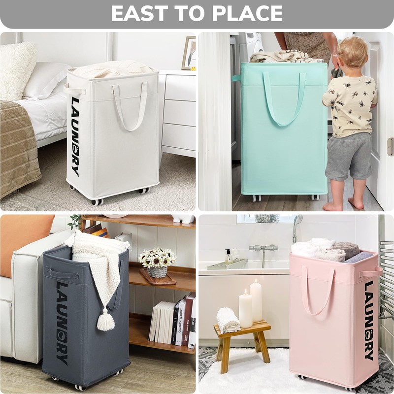 Goodpick Laundry Hamper with Wheels, 75L College Dorm Room Essentials,