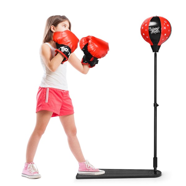 Costway Kids Punching Bag w/ Adjustable Stand Boxing Gloves Boxing Set for Boys Girls