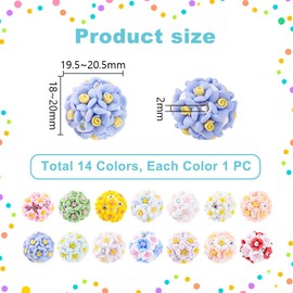 PH PandaHall 14 Colors Round Flower Flower Beads Colorful String Beads Rose Shape Glitter 19-21mm with Rhinestone Spacer Beads Accessories Parts Handmade Craft DIY Cell Phone Charms Craft Beads Clay