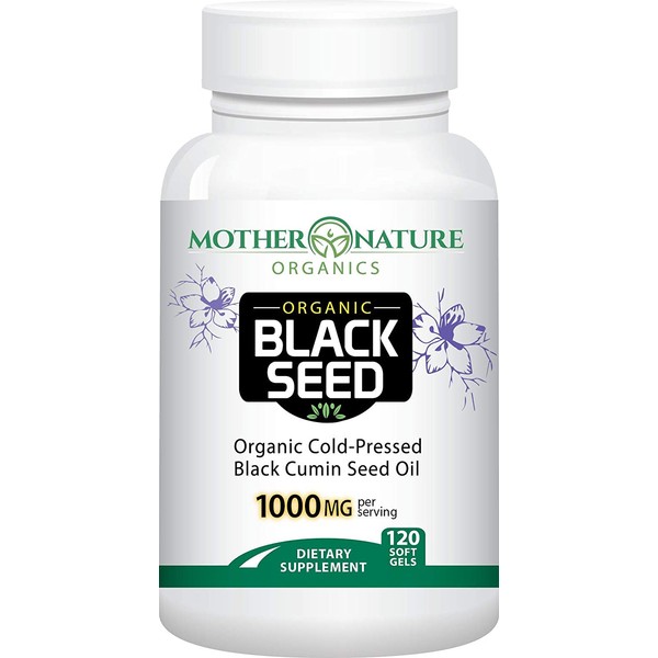 Mother Nature Black Seed Oil Capsules - Organic Cold-Pressed Cumin Nigella Sativa - Blackseed Liquid Cumin Oil for Immune Support & Digestion - High Thymoquinone TQ with Omega 3,6, & 9 - (120 Caps)