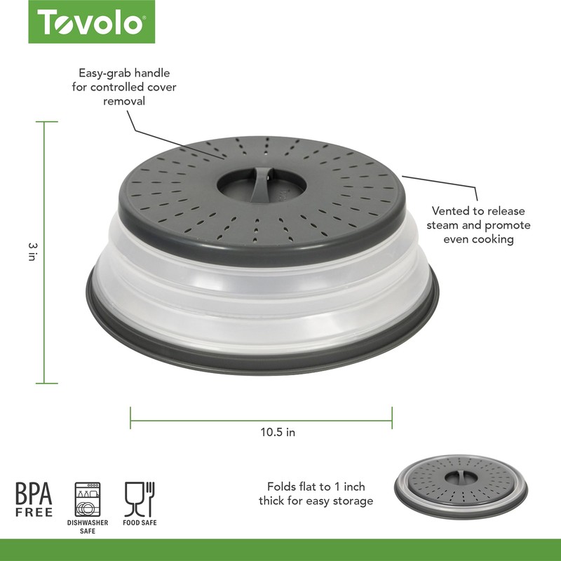 Tovolo Microwave Splatter Cover for Food, Medium (Charcoal) - Collapsible