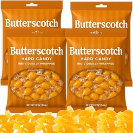 Butterscotch Hard Candy 4 Bags (12 oz Each) - Individually Wrapped, Yellow Butter Cream Flavor Bulk Candies - 48 oz Total