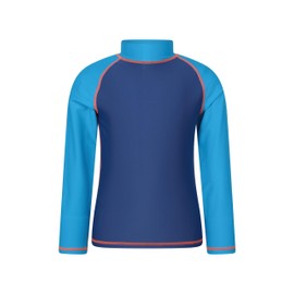 Mountain Warehouse Kids Rash Vest - UV Protection Rash Guard, Long Sleeves Childrens Rash Shirt, Flat Seams, Quick Drying, Stretch Fabric - Ideal for Swimming, Blue Kids Size 9-10 Years