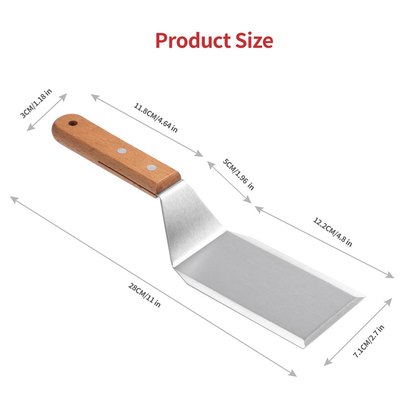 Stainless Steel Spatula with Wooden Handle, 11 x 2.7 Inches,