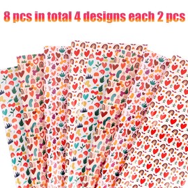 Rainbow Wrapping Paper, 8 Sheets BOHO Heart Birthday Gift Wrap for Girls 50X70CM Happy Birthday Wrapping Paper for Kids Girls Party Baby Shower(BOHO)