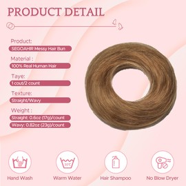 SEGOHAIR Hair Bun 100% Human Hair Natural Straight Messy Bun Hair Piece with Elastic Scrunchie for Women & Girls- 1 PCS Light Brown