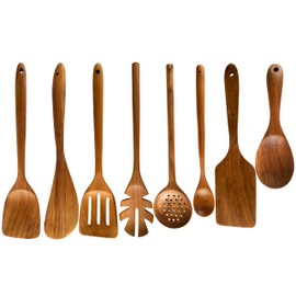 CCcollections Wooden Kitchen Utensil Sets - Teak Utensils (Set A - Spatula 8 Sets)