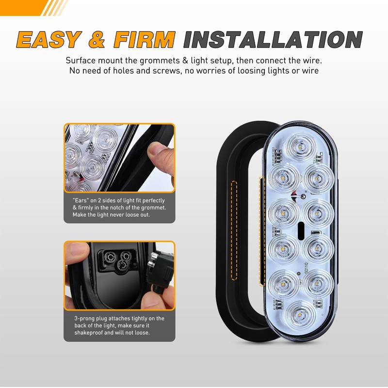 GOOACC 6Inch Oval Trailer Tail Light 2PCS 10LED White Reverse