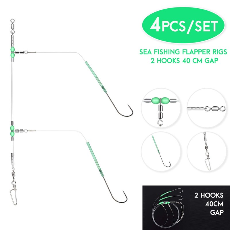Rodeel 4 PCS Sea Fishing Rigs Flapper Rig Two Hook