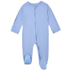 Aablexema Baby Footie Pajamas Zipper - Rayon from Bamboo Infant Footed Pjs with Mittens Sleepwear Jammies(White & Blue,Newborn)