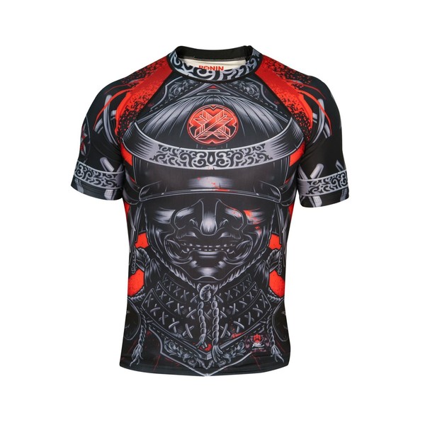 Ronin Samurai Blackout Ghost Rash Guard Base Layer Compression Shirt for BJJ MMA Grappling (XL)