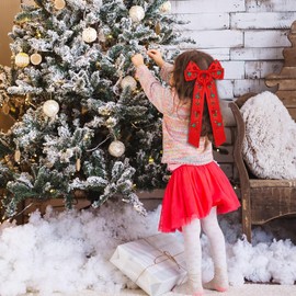 Christmas Hair Bows Large Red Plaid Christmas Charm Jewels Hair Bow Clips for Girls Women Barrettes Winter Holiday Hair Bows Barrettes Accessories (Red HO HO HO Bow)