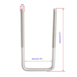 Aoje-Link Square Bolt 55mm Internal Width M8 Thread 304 Stainless Steel Silver with Plate Nuts Flat Washers 4 Pieces