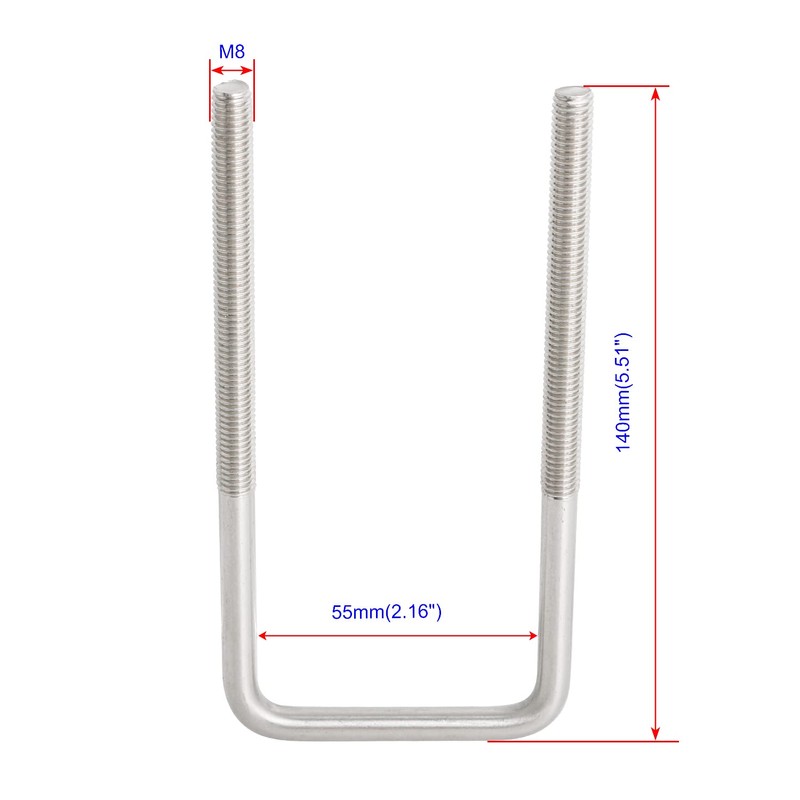 Aoje-Link Square Bolt 55mm Internal Width M8 Thread 304 Stainless