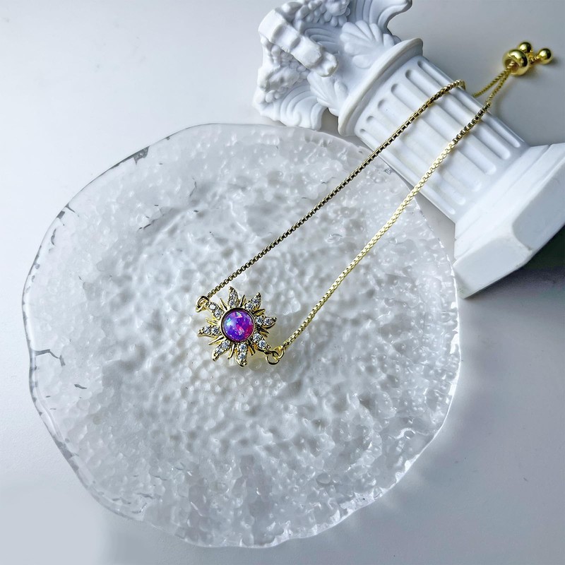 Spinning Fidget Bracelet for Women Gold Flower Rhinestone Link Bracelet
