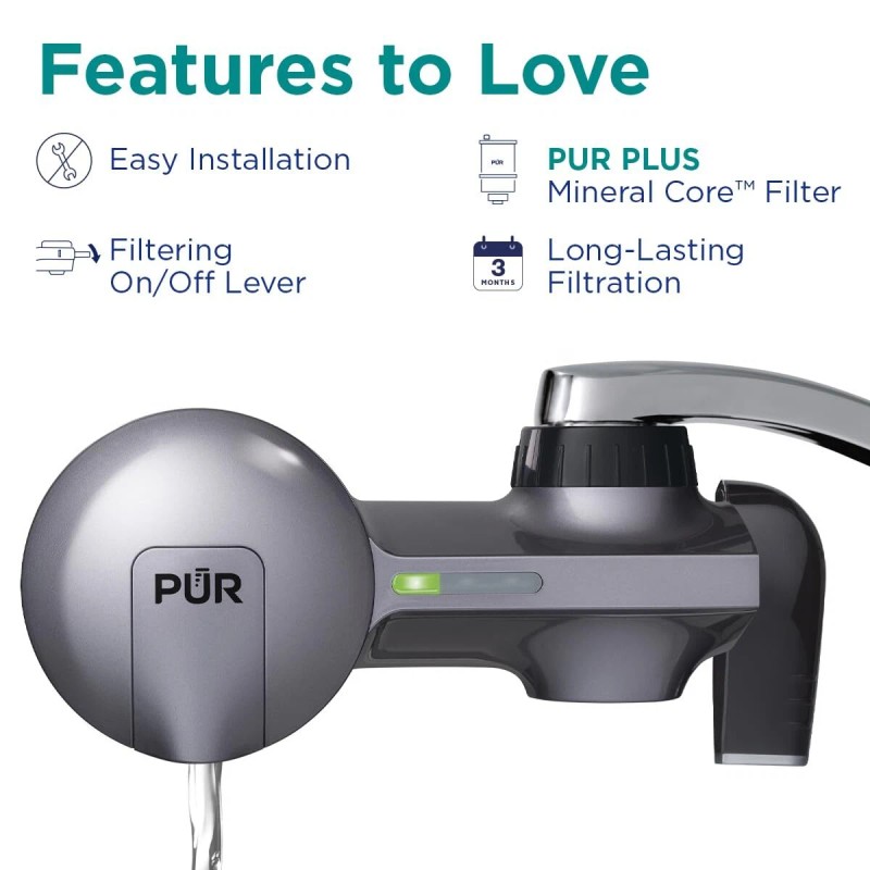 PUR PLUS Faucet Mount Water Filter System Metallic Grey 3