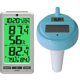 Ambient Weather WS-25 Wireless 8-Channel Floating Pool and Spa Thermometer with Indoor Temperature and Humidity