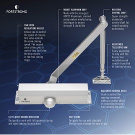 Door Closer Lightweight Commercial Door Closer FS-6300, Size 4, w/Fitting Template - Regular, Top Jamb or Parallel Installation (Silver)