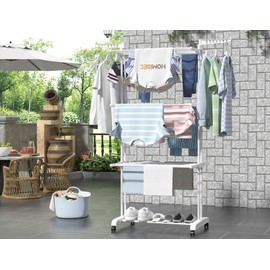 HOMIDEC Clothes Drying Rack, Large 4-Tier Foldable Drying Rack Clothing(67.7H x 19.7W x 30L Inches), Movable Drying Rack with 4 castors. Multifunctional Stainless Steel Laundry Drying Rack, White