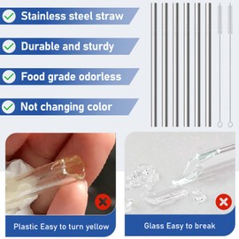 6PCS Metal Straw Replacement for Owala Water Bottle 24 oz 32 oz, Reusable Stainless Steel Straws and 2 Straw Cleaning Brush Compatible with Owala FreeSip Water Bottle