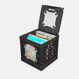 CrateVinyl - Vinyl Record Storage Crate Modular Storage Cube for LP Albums with Divider and 2 Clear Panels (Black crate - Clear panels)