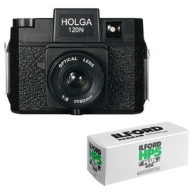 Holga 120N Medium Format Film Camera (Black) with Ilford HP5 Plus Black and White Negative Film 120mm Single Roll