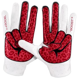 Grip Boost Youth Football Gloves Peace Stealth 6.0 Boost Plus Technology Kids Receiver Gloves - Youth Sizes (White/Crimson, Youth Small)