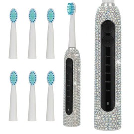 Diamond Sonic Electric Toothbrush Bling Rechargeable Toothbrushes for Adults with 6 Brush Heads Vibrating Toothbrush-5 Modes, USB-C Fast Charge,2Min Smart Timer,IPX7 Waterproof(Colorful)