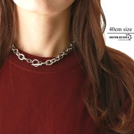[silver KYASYA] Thick Stainless Steel Chain Necklace, Men's, Women's, Mantel Necklace, Silver, Silver, Azuki Chain, Simple Necklace, 19.7 inches (50 cm)