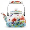 Butterfly Floral Enamel Tea Kettle, 2.5L Stovetop Teapot with Porcelain