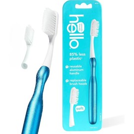 Hello Cepillo Dientes Aluminio Reutilizable Cerdas Suaves Soft Color Azul Incluye Mango Cabezal Repuesto Libre Bpa