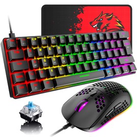 60% Wired Mechanical Gaming Keyboard and Mouse Combo, Ultra-Compact Mini 62 Keys Type C Chroma 20 RGB Backlit Effects,RGB Backlit 6400 DPI Lightweight Gaming Mouse with Honeycomb Shell for PC/Mac