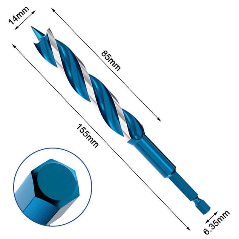 Triangular Tip Wood Drill Bit, Set of 3, Hexagonal Shaft