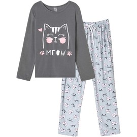 VENTELAN Women Pajamas Cute Christmas Bear Sleepwear Long Sleeve Stripes Loungewear