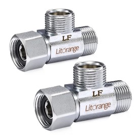 Litorange Lead-Free Brass 2 PCS Brass Angle Stop Add-A-Tee Valve 3/8" Compression Inlet by 3/8" Compression Outlet by 3/8 Inch Outlet Easy Connect Tee