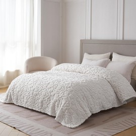 KORBLISS Home Fleece Big Queen Blanket for Couch, Bed, TV, Party, and Gift - 3D Jacquard Decorative Blankets - Cozy Soft Lightweight Fuzzy Flannel Blanket, All Seasons, 90x102 Inches, Ivory