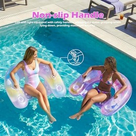 SpaceTime Paquete de 2 flotadores de piscina para adultos, silla flotante inflable con purpurina con soportes dobles para tazas, hamaca de agua resist
