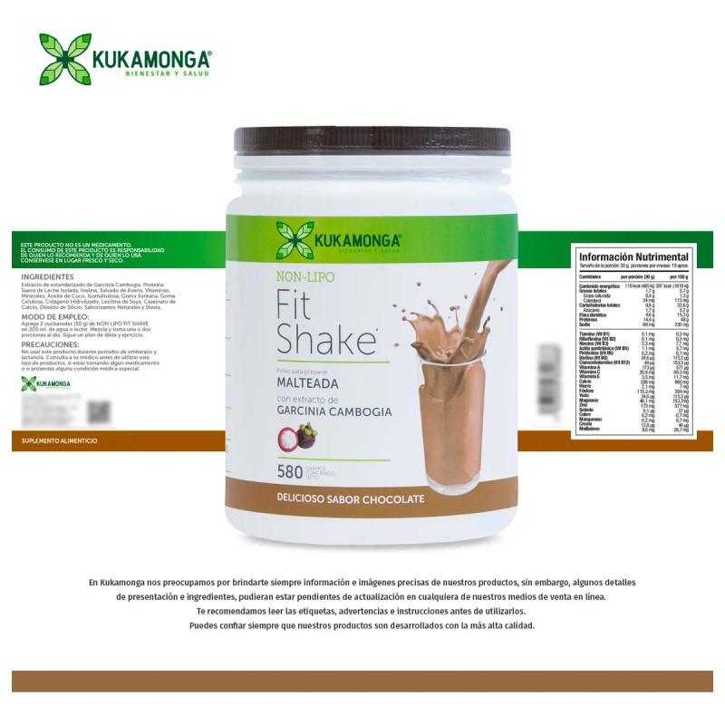 Non Lipo Fit Shake - 580g, Sabor Chocolate Malteada para