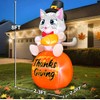 5FT Thanksgiving Inflatables Outdoor Decoration Inflatable Cat Sits on Pumpkin,