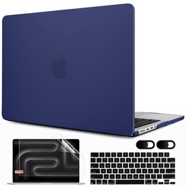 MEEgoodo for M4 MacBook Pro 14 inch Case 2024 2023 2021 A3112/A3401/A3185/A2918/A2992/A2779/A2442 M3 M2 M1 Pro/Max,Laptop Hard Shell with Keyboard Cover &Screen Protector&Webcam Covers,Matte Navy Blue
