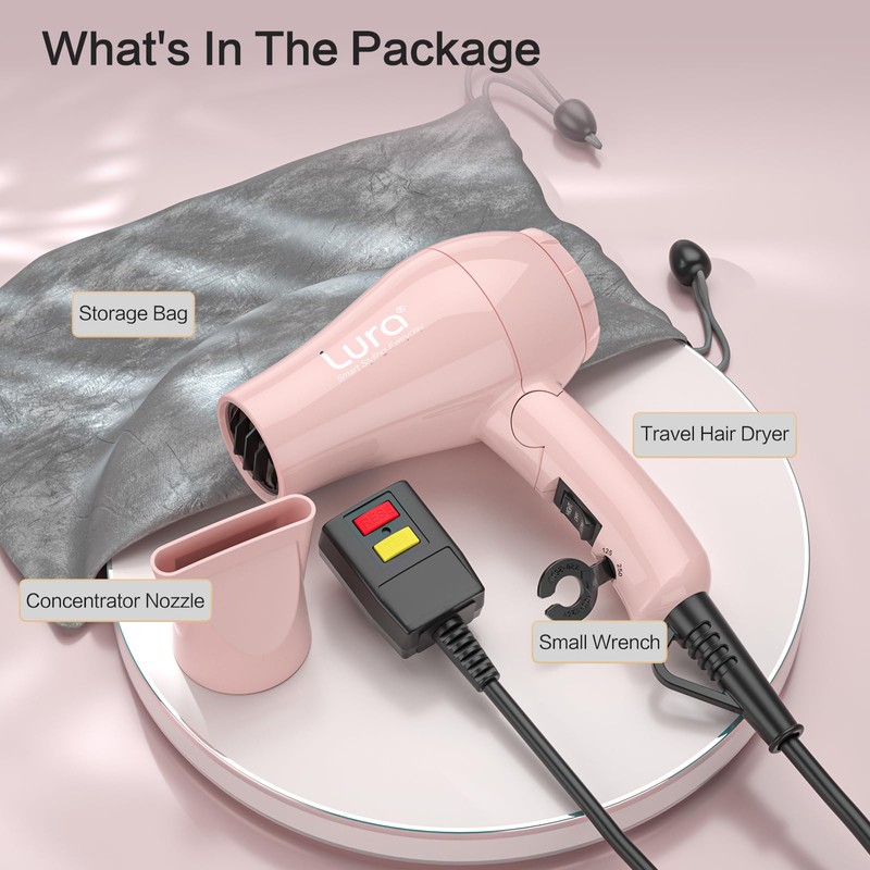 Foldable Travel Hair Dreyr Mini:Dual Voltage Lightweight Blow Dryer with