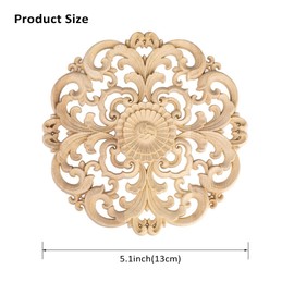 6 Pcs Decorative Wood Hollow Flower Carved Appliques Onlays, 13 x 13 cm Unpainted Solid Wood Round Carving Decal for Furniture Cabinet Bed Closet DIY Decoration