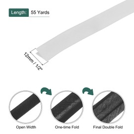 MECCANIXITY 1/2 Inch Double Fold Bias Tape Polyester Continuous Bulk Bias Tape for Sewing,Seaming Quilting Hemming Binding Crafts (White 55 Yards)