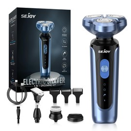 Sejoy Electric Razor for Men's Face, Mens Electric Shavers Cordless, USB Rechargeable Rotary Razors, Portable 5 in 1 Kit Dry Wet Shaver, IPX7 Waterproof for Home Travel