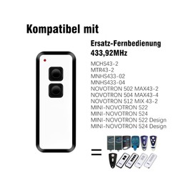 433.92MHz Handheld Transmitter for Novoferm Novotron 502 Max43-2, Novotron 522 524 Design, Universal Garage Door Opener Remote Control, 2 Channels