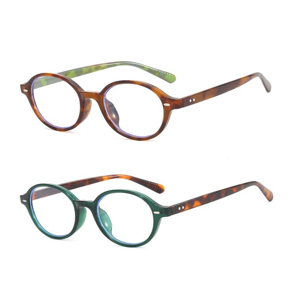 2 Pieces Leopard Print Glasses Oval Frame Anti Blue Light