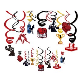 30Pcs Boxing Party Hanging Swirl Decorations Happy Boxing Theme Ceiling Whirl Hanging Decorations for Boxing Theme Birthday Party Decor