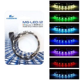 Kingwin RGB LED Strip Lights, LED Light Strip Magnetic w/Adhesive Option for Computer Case, PC, Laptop, and Background Lighting. 5050 SMD Strip Lights, 12 Inches [Asus Aura RGB Compatible]