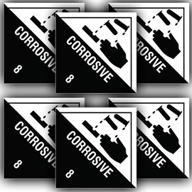 Corrosive Hazard Chemical Label - Corrosive -8 Substance - Vinyl Sticker Label - 6 Pack 100mm x 100mm